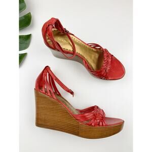 Gianni Bini Highway Platform Wedge Heel Sandals Red Braided Leather Women's 8.5